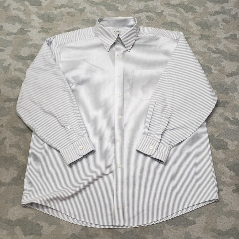L.L. Bean Shirt Mens 16.5-32 Blue Long Sleeve Button Up Striped Outdoors